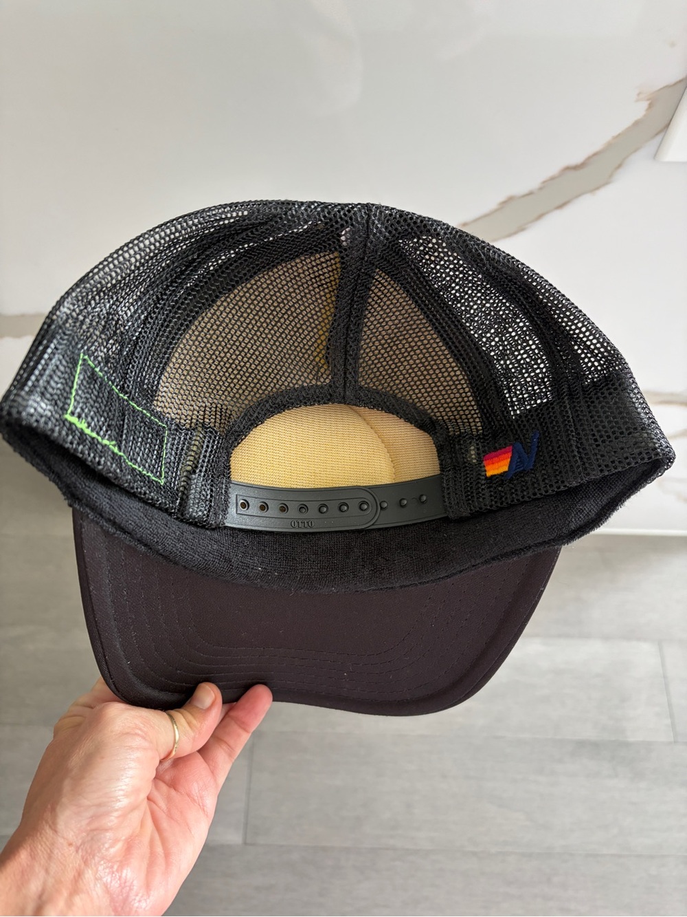 Aviator Nation Black Mesh Trucker Hat with Colorful Retro Patch - Picture 4 of 5